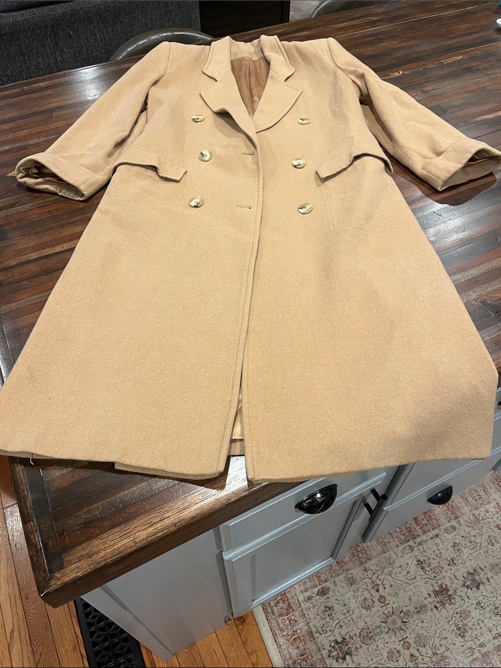 Vintage Florette Womens 100% camel hair Double-Breasted Wool Coat